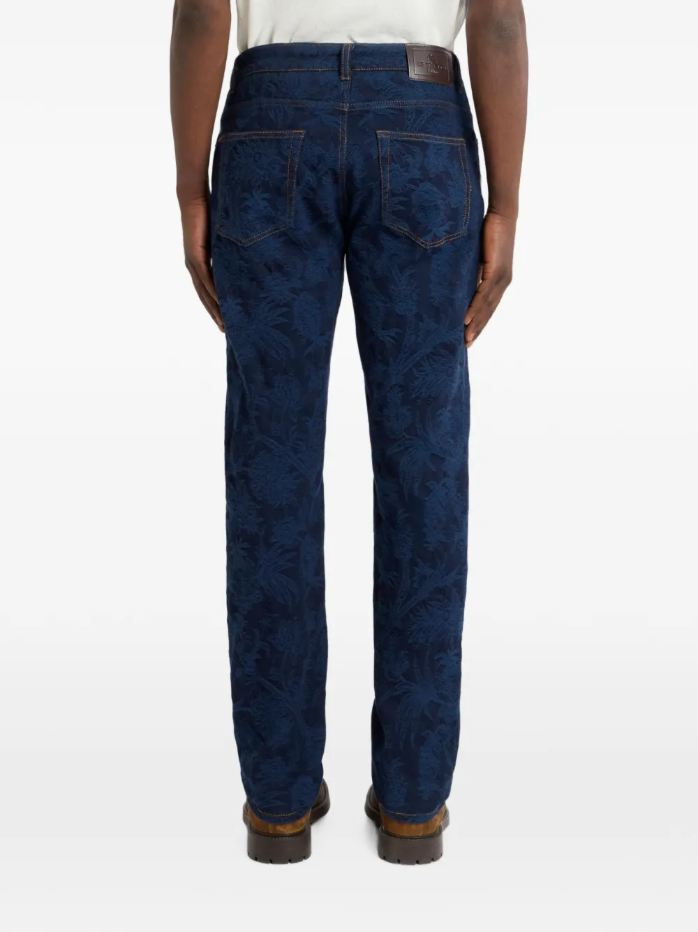 ETRO Regular-fit jeans van katoen jacquard denim met bloemenmotief Blauw