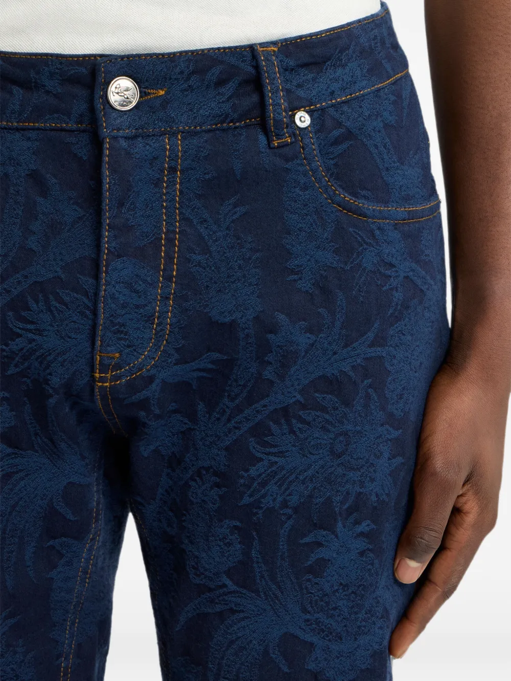 ETRO Regular-fit jeans van katoen jacquard denim met bloemenmotief Blauw
