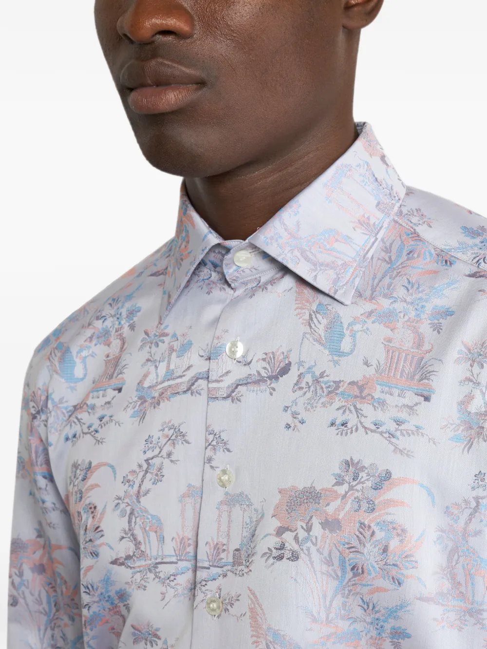ETRO Katoenen jacquard overhemd met bloemen- en dieren-print Blauw