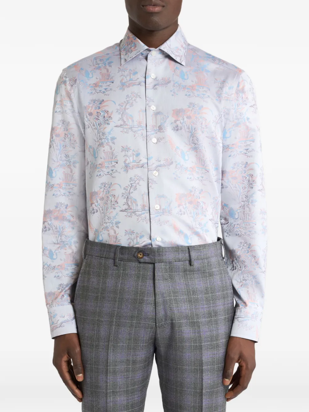 ETRO Katoenen jacquard overhemd met bloemen- en dieren-print Blauw