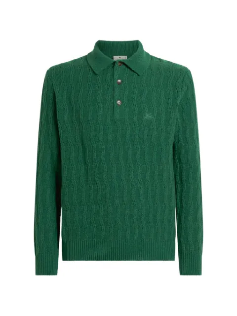 ETRO polo-style sweater in cashmere with wavy-motif