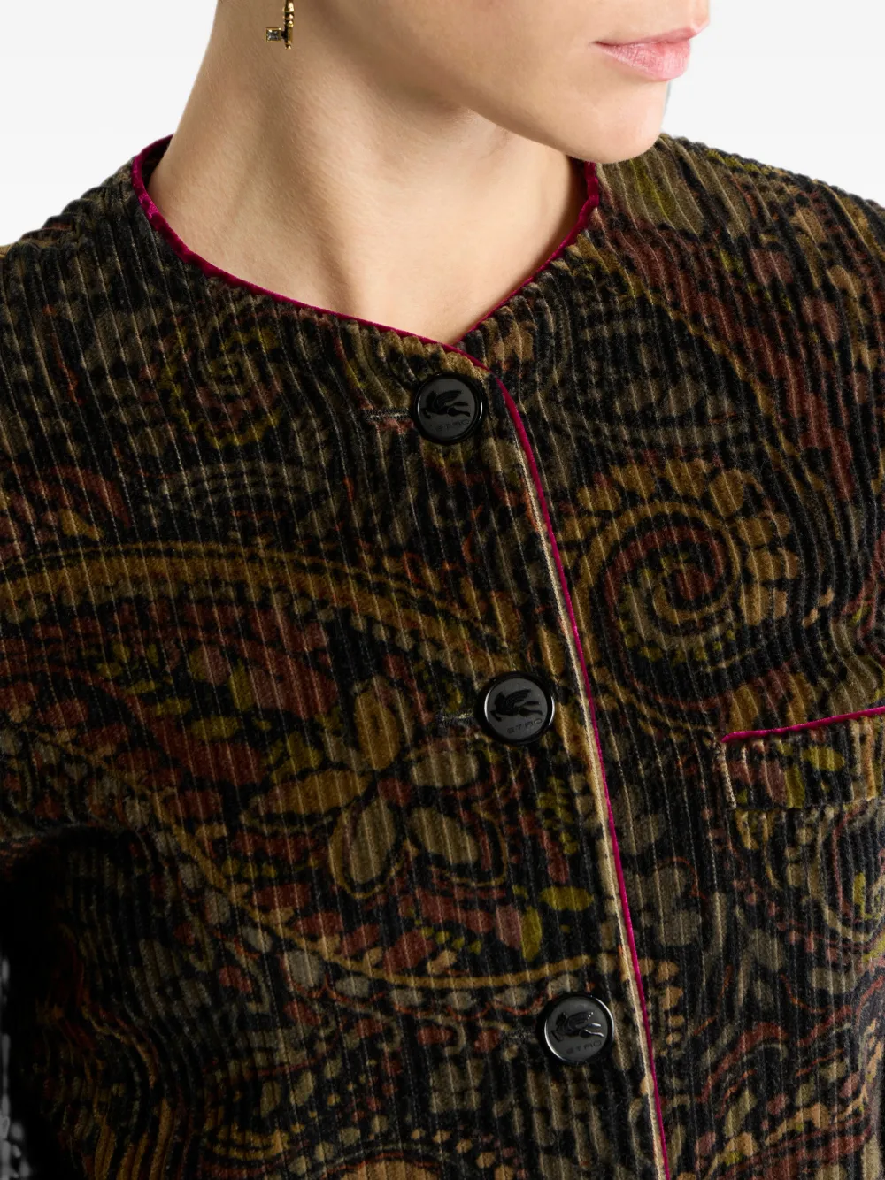 ETRO Katoenen ribfluwelen blazer met bloemige Paisley print Zwart
