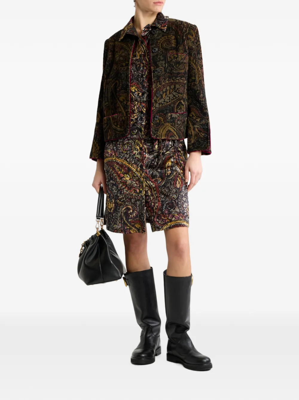 ETRO Katoenen ribfluwelen blazer met bloemige Paisley print Zwart