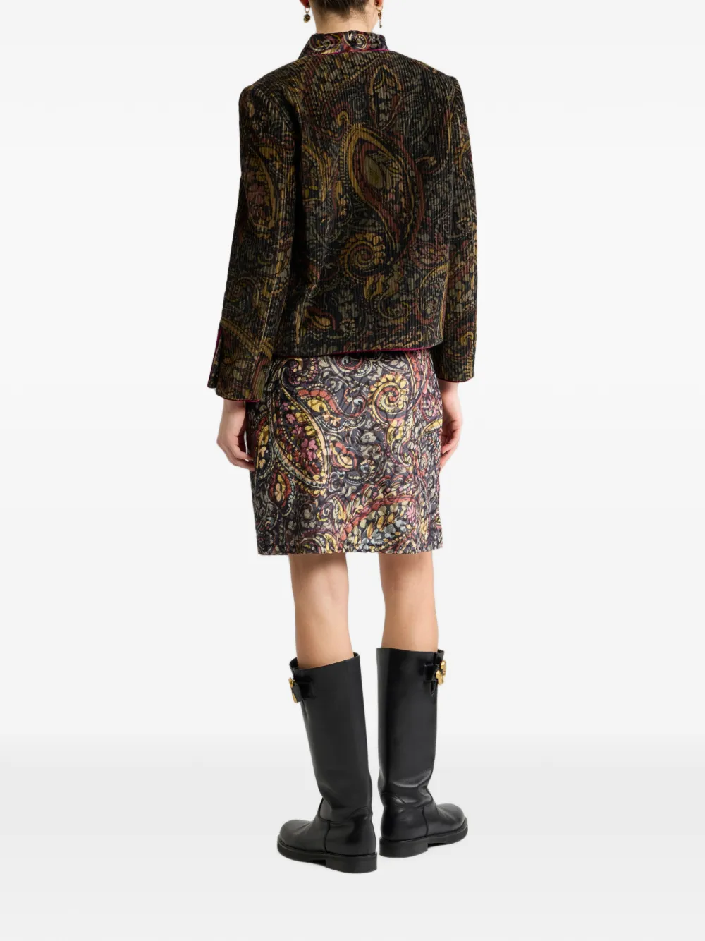 ETRO Katoenen ribfluwelen blazer met bloemige Paisley print Zwart
