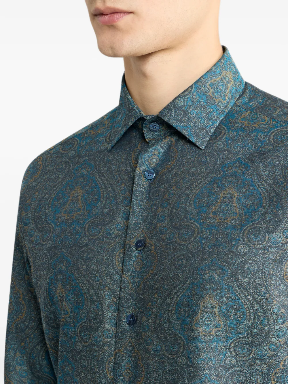 ETRO Katoenen jacquard overhemd met siermotief Blauw