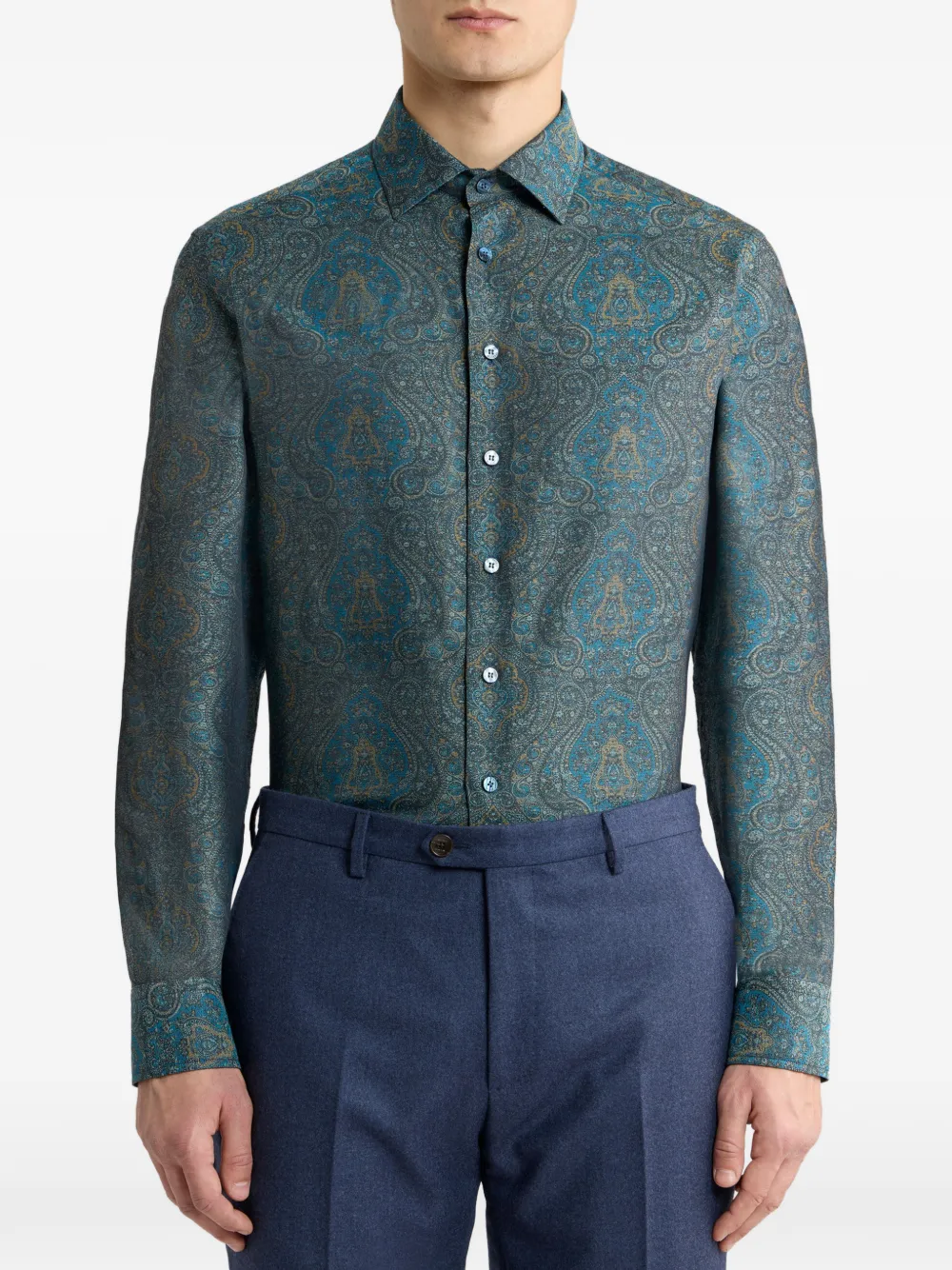 ETRO Katoenen jacquard overhemd met siermotief Blauw
