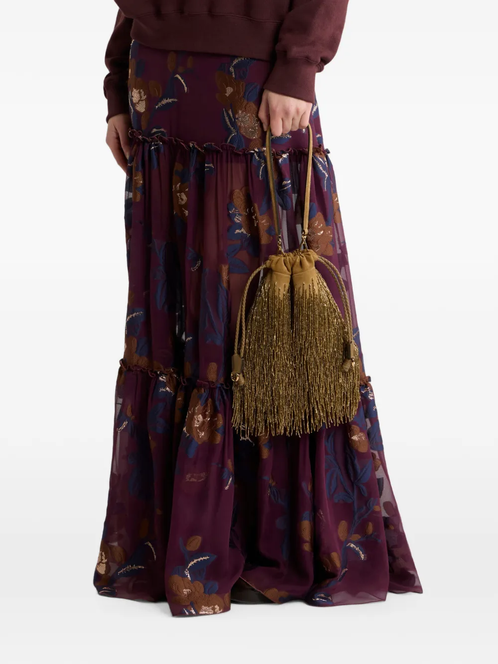 ETRO Kleine suède Kalispera tas met kralen en franjes Goud