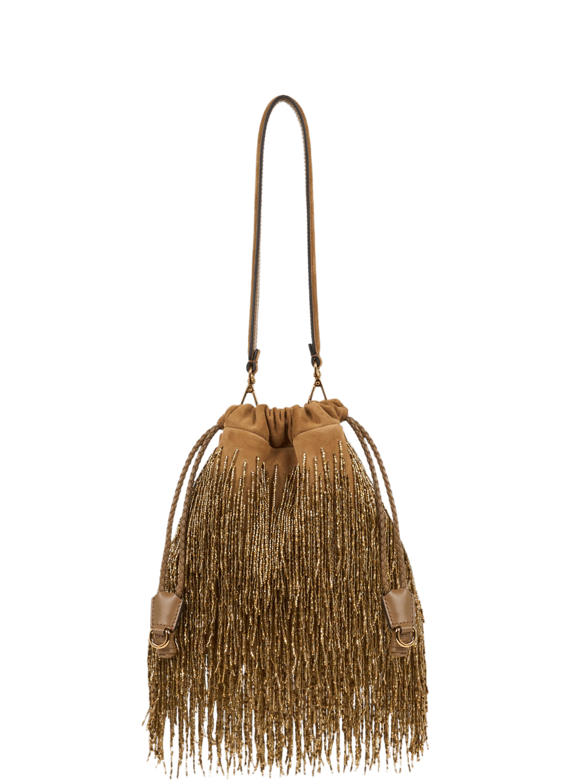 small suede Kalispera bag with bead fringes - Image 1
