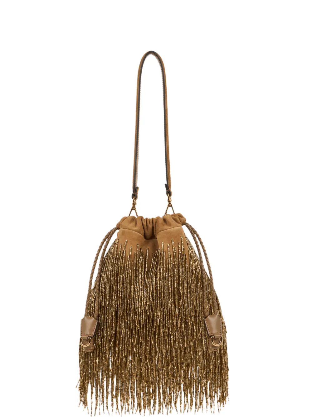 ETRO Borsa Kalispera piccola in pelle scamosciata con frange - Oro