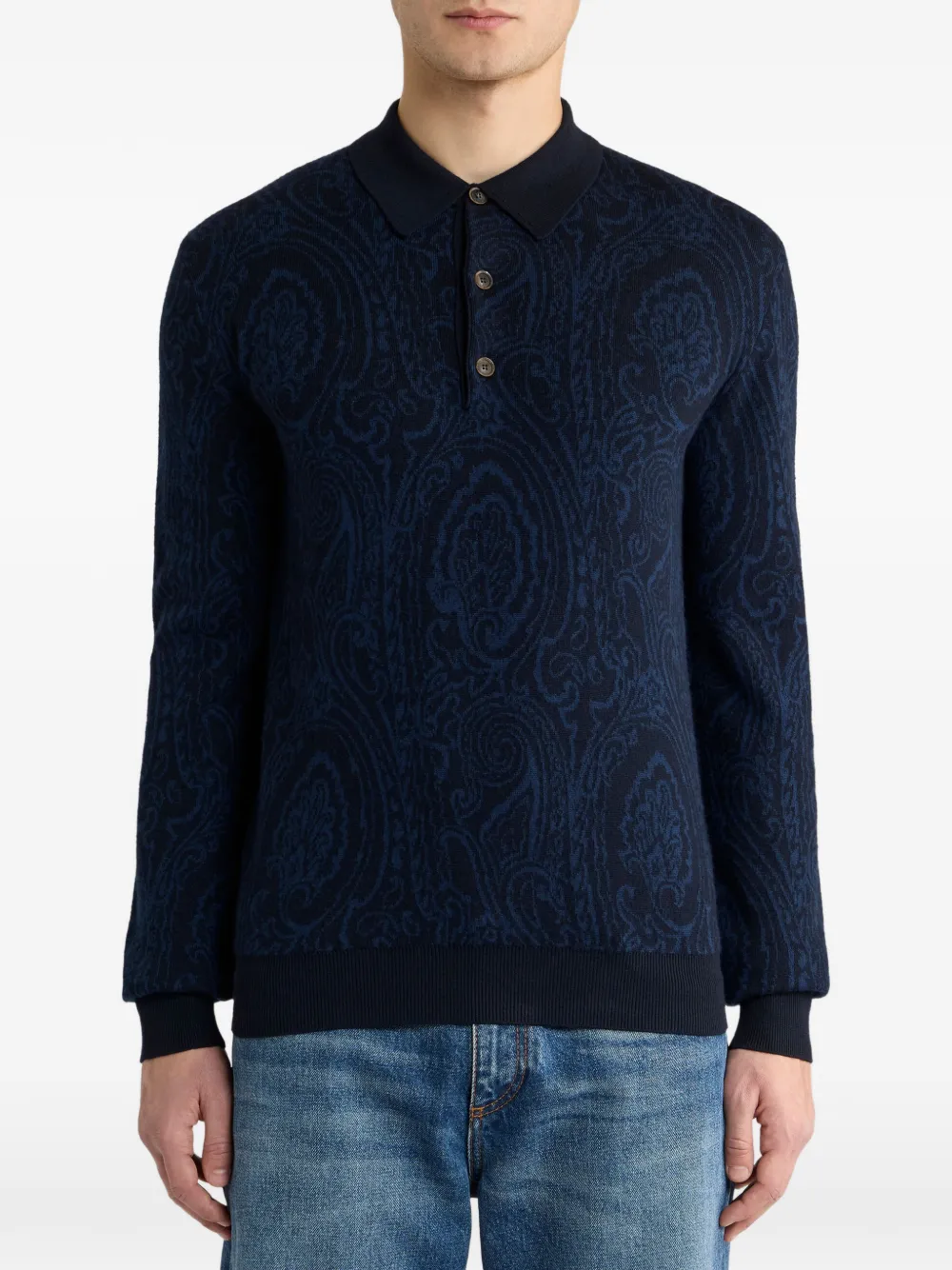 ETRO Polotrui van wolblend jacquard met Arnica-motief Blauw