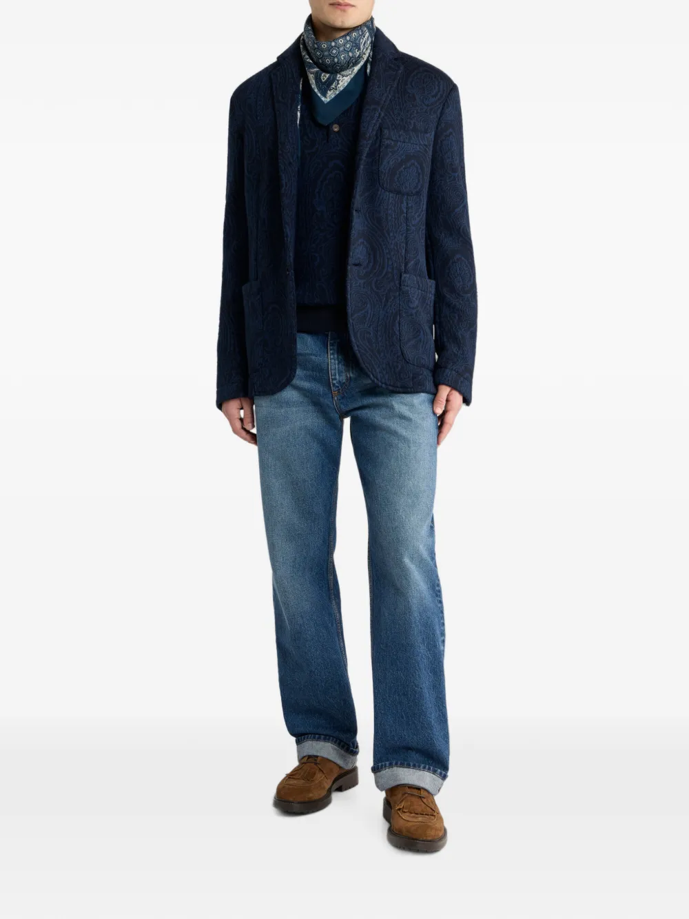 ETRO Polotrui van wolblend jacquard met Arnica-motief Blauw