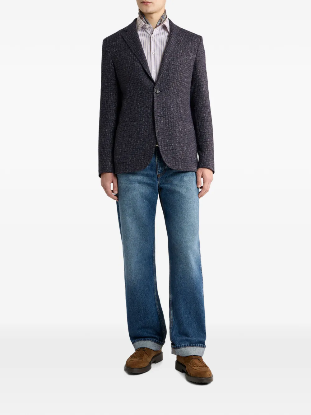 ETRO Bouclé colbert met enkele rij knopen van wolblend Blauw