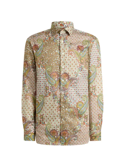 ETRO shirt in cotton satin with paisley and tie motif