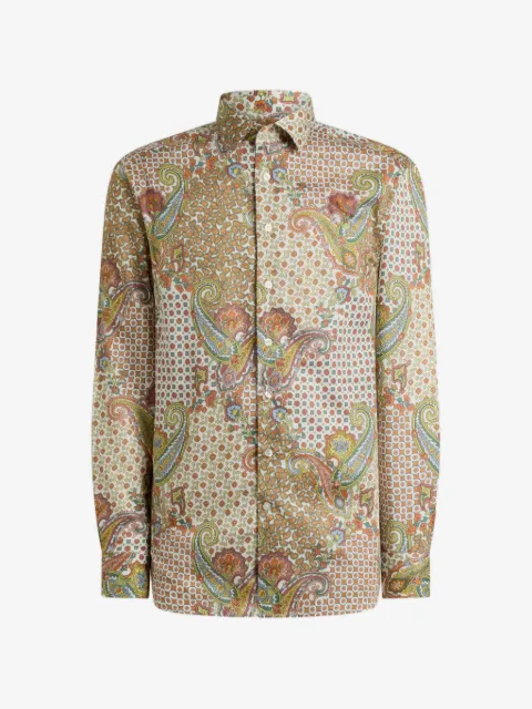 ETRO shirt in cotton satin with paisley and tie motif