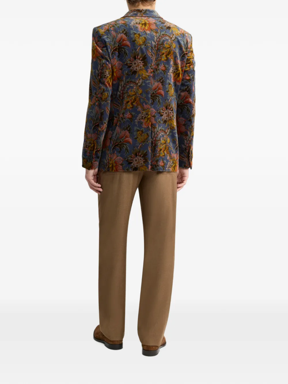 ETRO Fluweel-katoenen blazer met enkele rij knopen en bloemen-patroon Blauw
