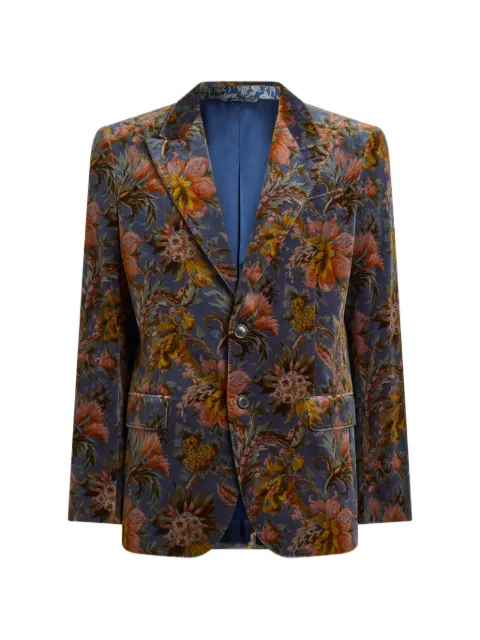 ETRO single-breasted jacket in stretch cotton velvet with floral motif