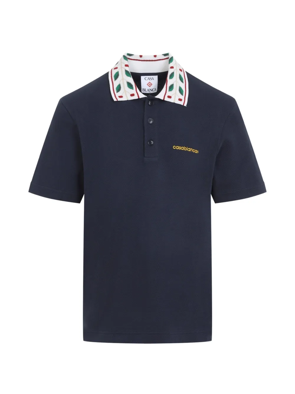 Casablanca Laurel embroidered-collar piqué polo shirt - Blau