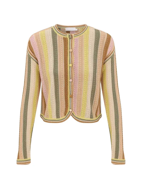 Zimmermann Indra Stripe Crochet Cardigan in Neutrals