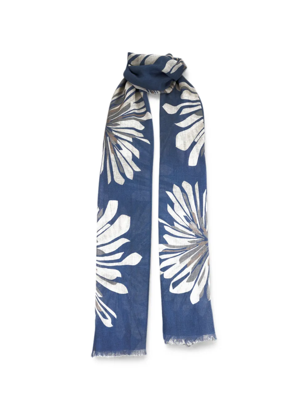 Brunello Cucinelli floral-print frayed scarf - Blu