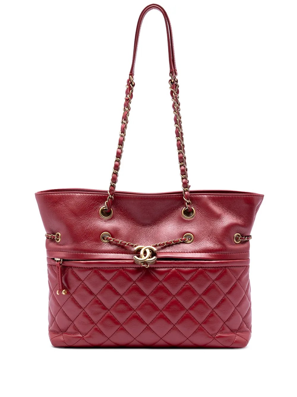 CHANEL Pre-Owned Borsa tote CC in pelle di vitello con coulisse e zip 2019 - Rosso