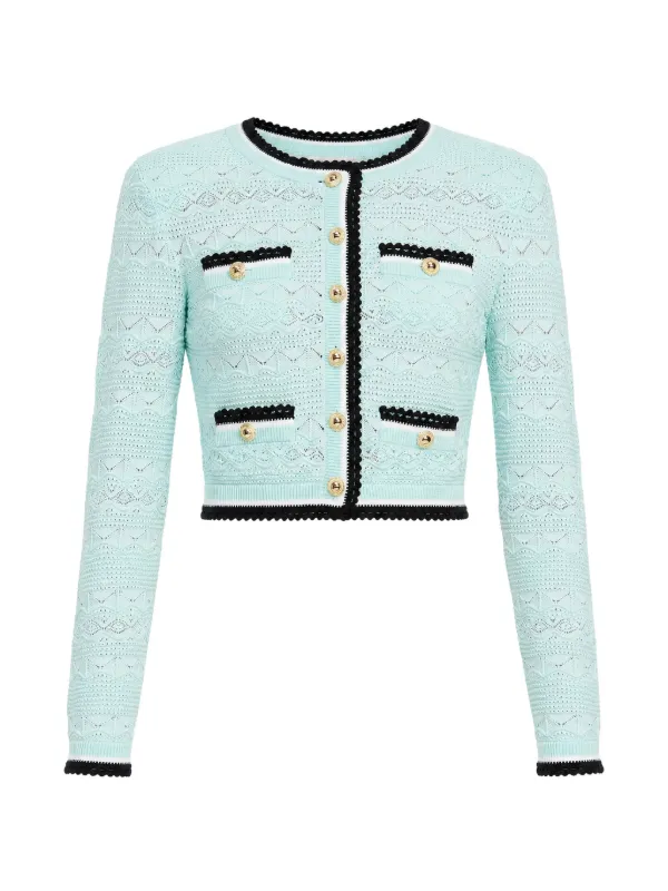 Self-Portrait Pointelle-knit Pleated Mini Skirt in Blue