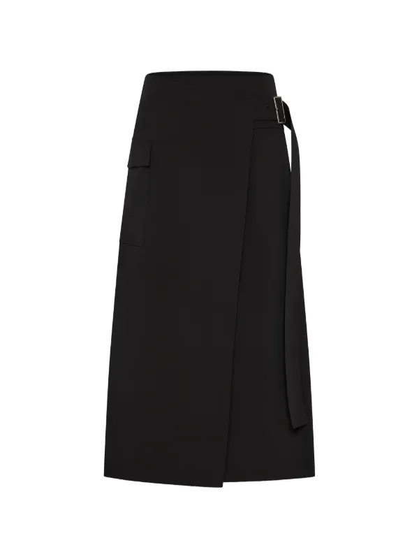 St. Agni Belted Wrap Midi Skirt in Black