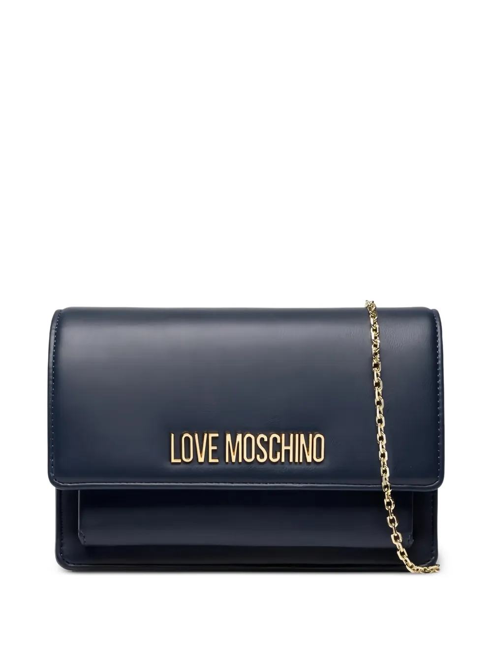 Love Moschino Clutch con catena e placca logo - Blu
