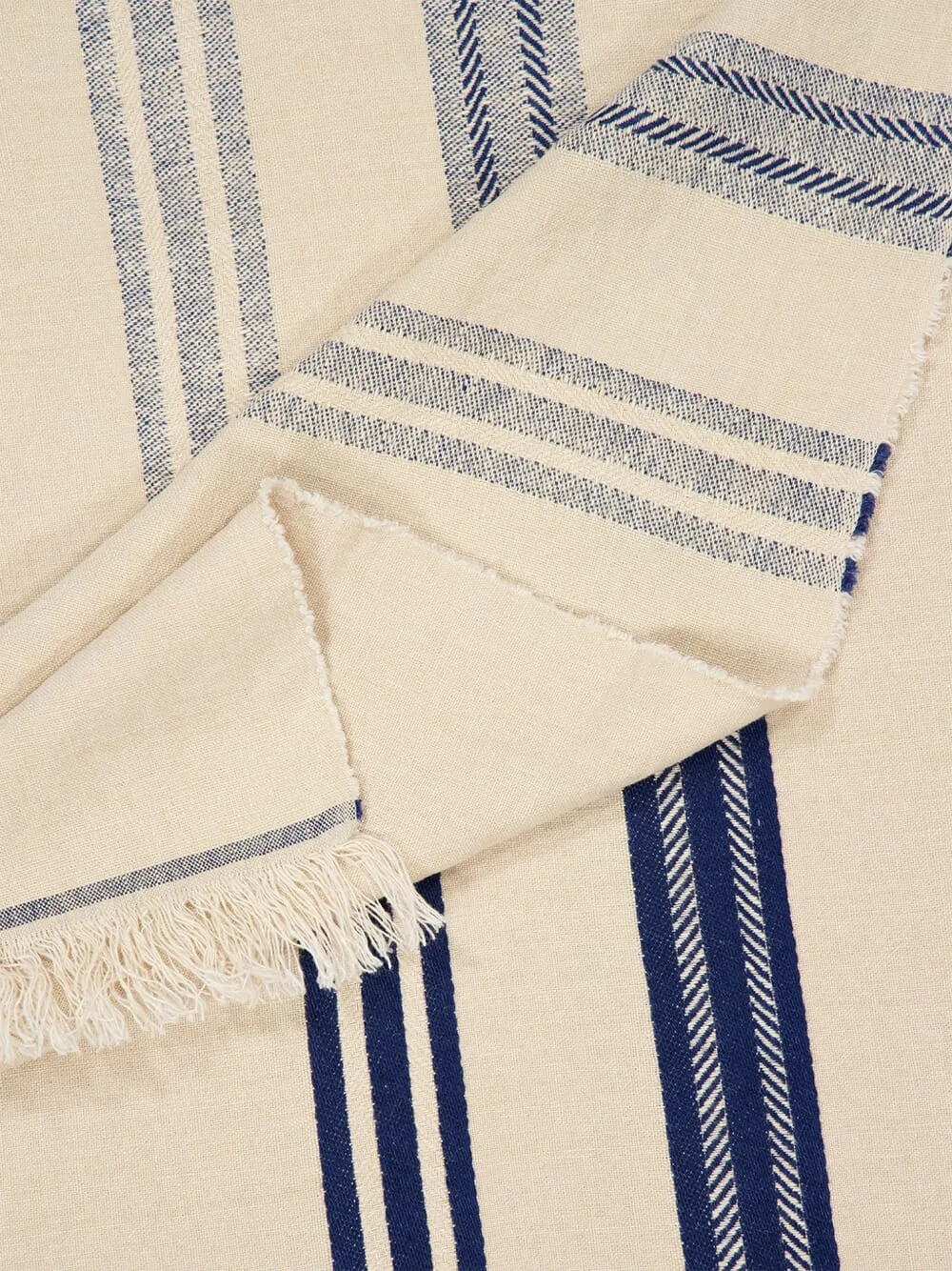  Libeco Indigo Stripe Linen Tablecloth - Blanco 