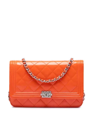 CHANEL パテントレザー　チェーンウォレット　オレンジ CHANEL Pre-Owned 2014-2015 マトラッセ パテント ボーイ ウォレット