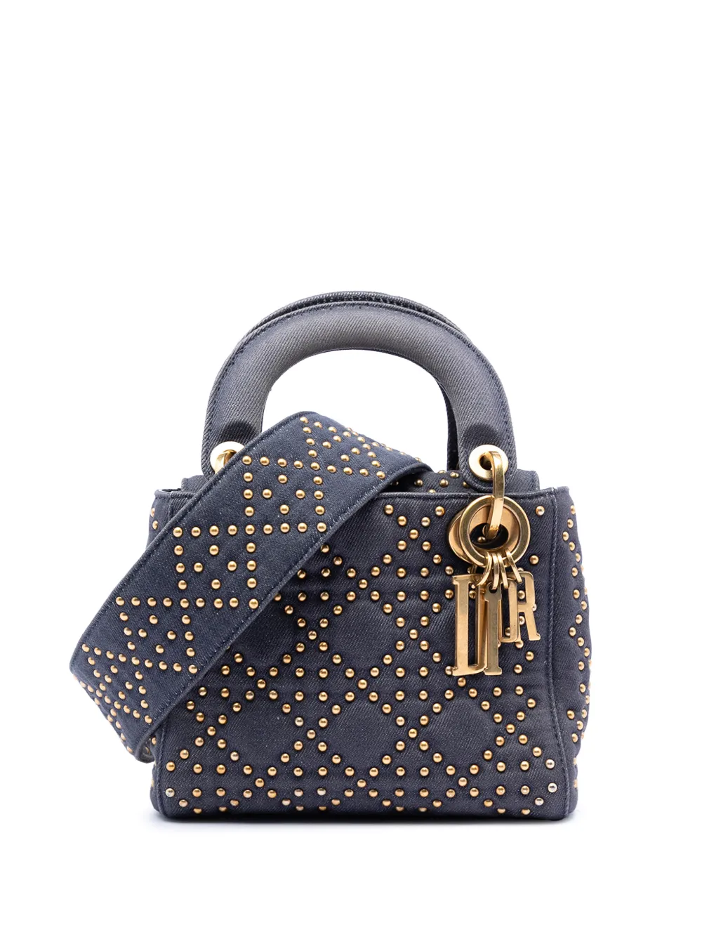 Christian Dior Pre-Owned 2017 mini Cannage Lady Dior Satchel-Tasche mit Nieten - Blau