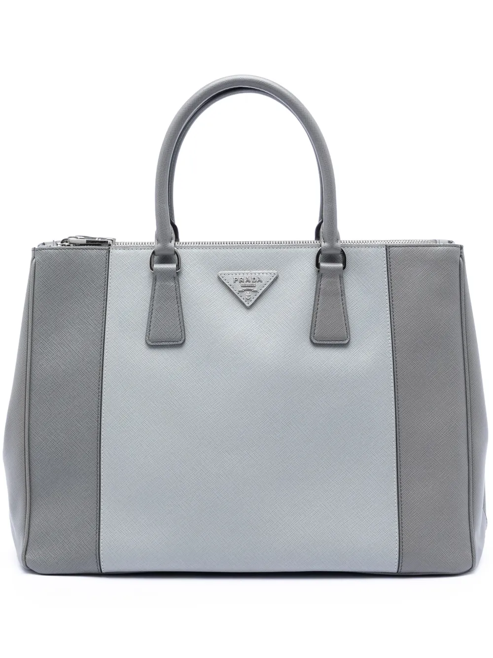 Prada Pre-Owned Borsa tote Galleria grande in pelle Saffiano Lux bicolore con doppia zip 2010-2026 - Grigio