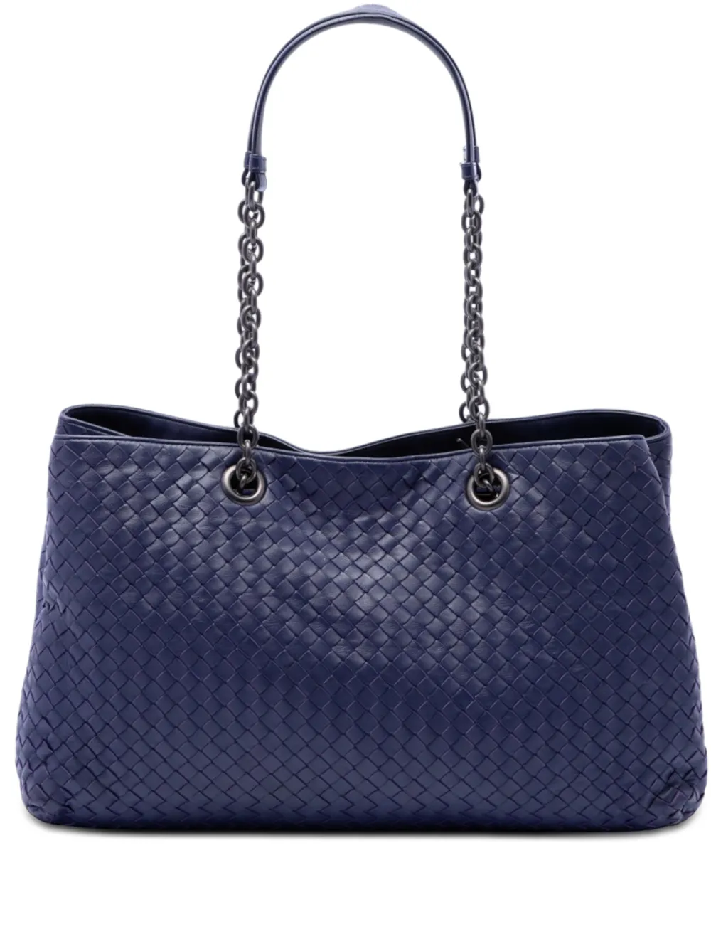 Bottega Veneta Pre-Owned Borsa tote Intrecciato grande in nappa con doppia catena 2012-2026 - Blu
