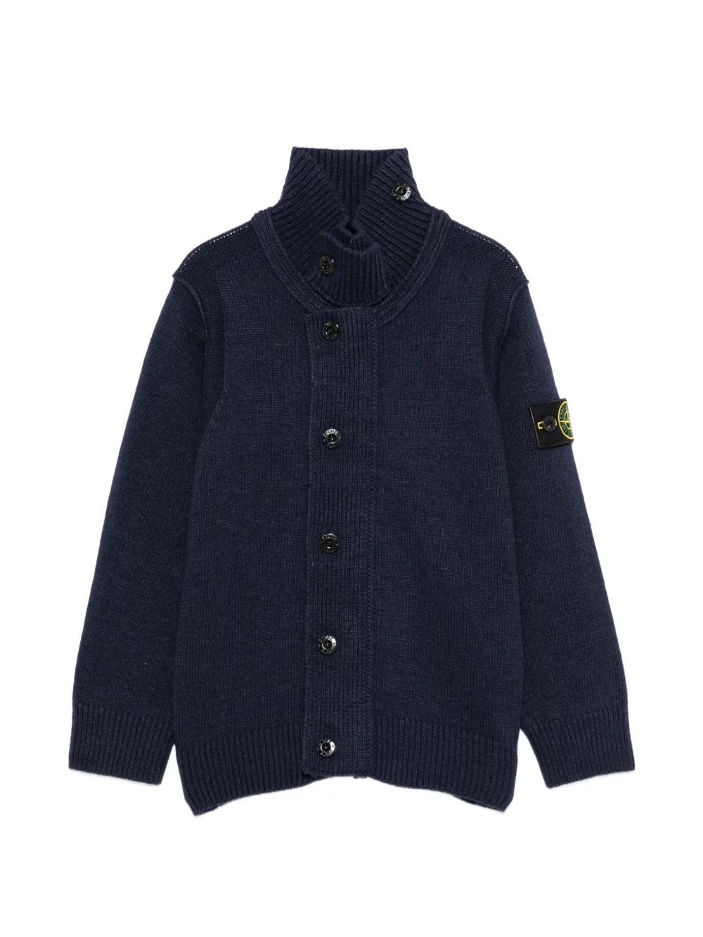 Stone Island Junior logo-patch button-up cardigan - Blu