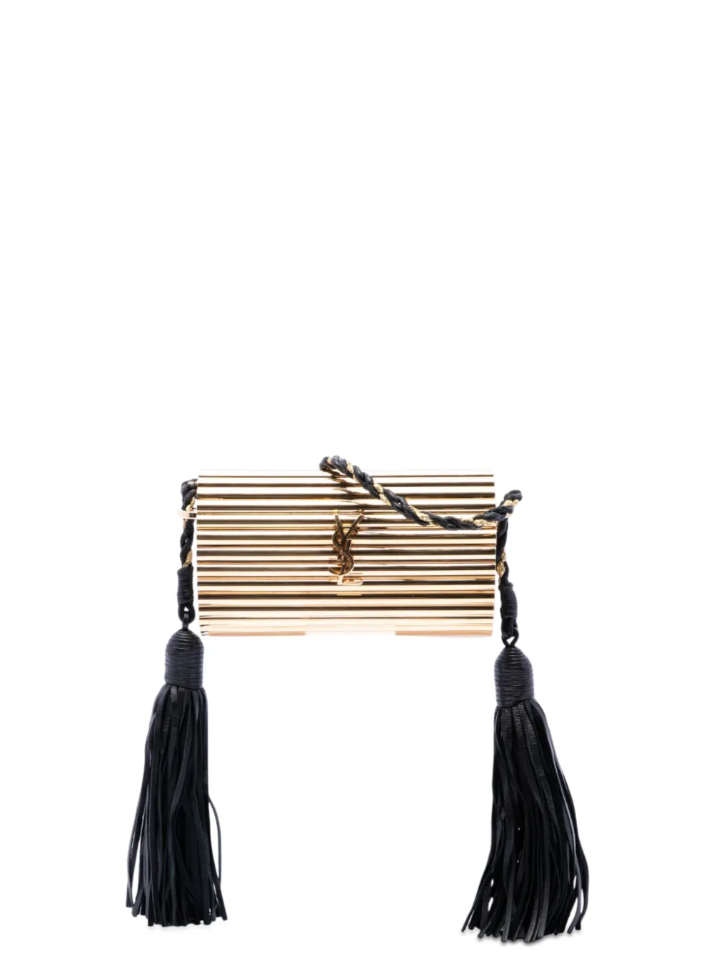 Saint Laurent Pre-Owned Borsa a tracolla Opium Box in pelle di agnello e vetro acrilico con design a coste, monogramma e frange 2016 - Oro