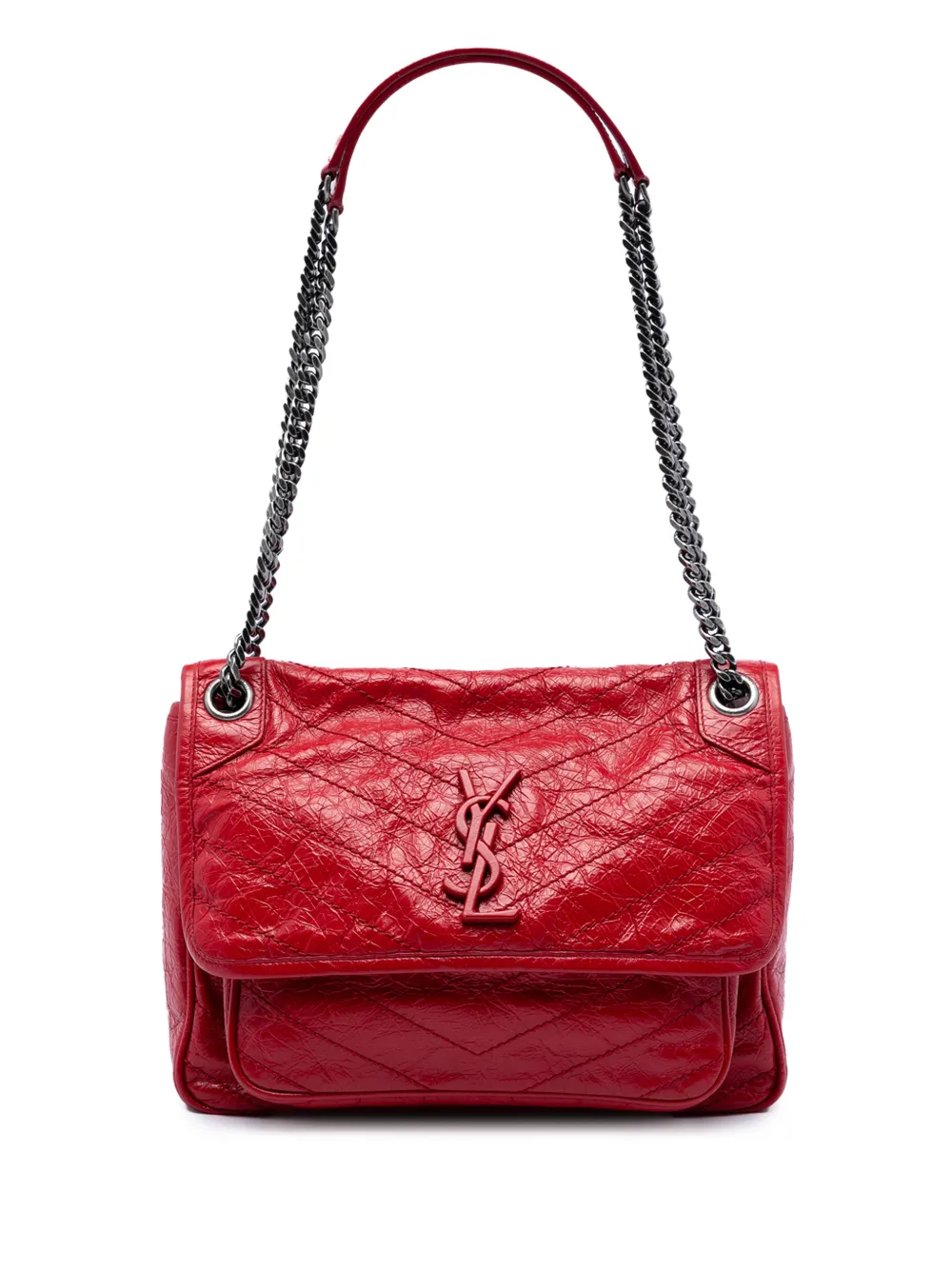 Saint Laurent Pre-Owned 2018 mittelgroße Niki Schultertasche mit Knitteroptik - Rot
