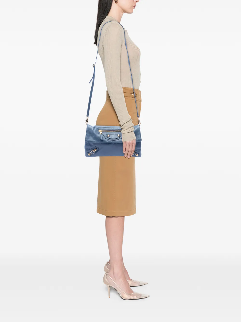  Balenciaga Pre-owned 2014 Lambskin Motocross Giant 12 Envelope Clutch With Strap Crossbody Bag - Bleu 