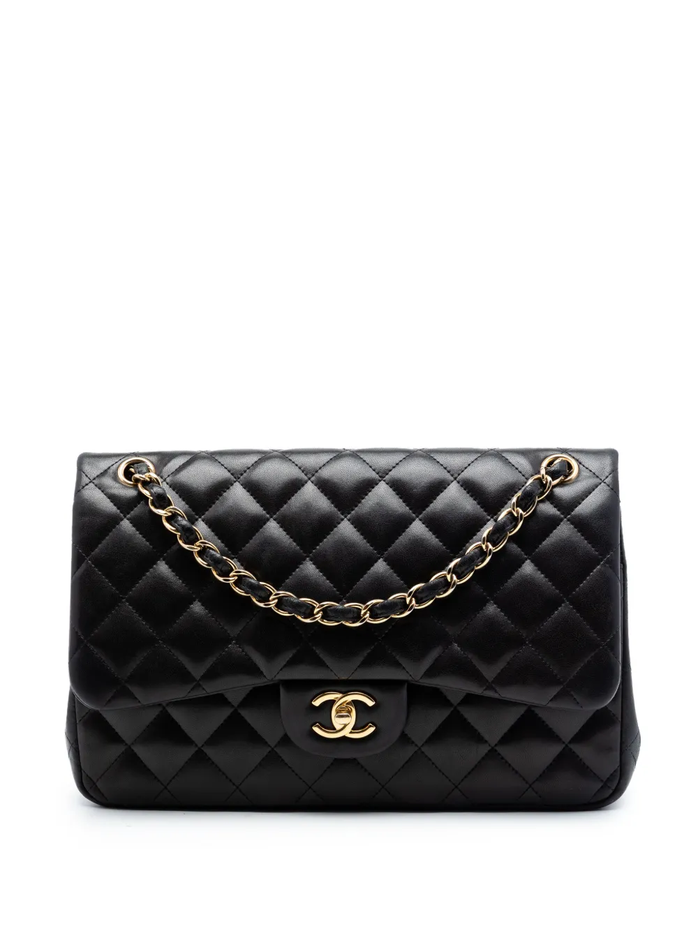 CHANEL Pre-Owned Borsa a spalla Double Flap Jumbo in pelle di agnello con battente 2010-2011 - Nero