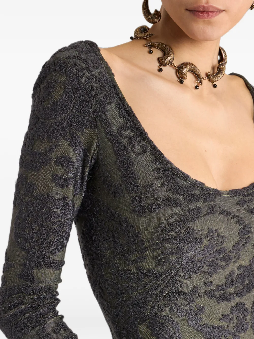 ETRO Chenille jacquard maxi-jurk met Paisley gebladerte motief Groen
