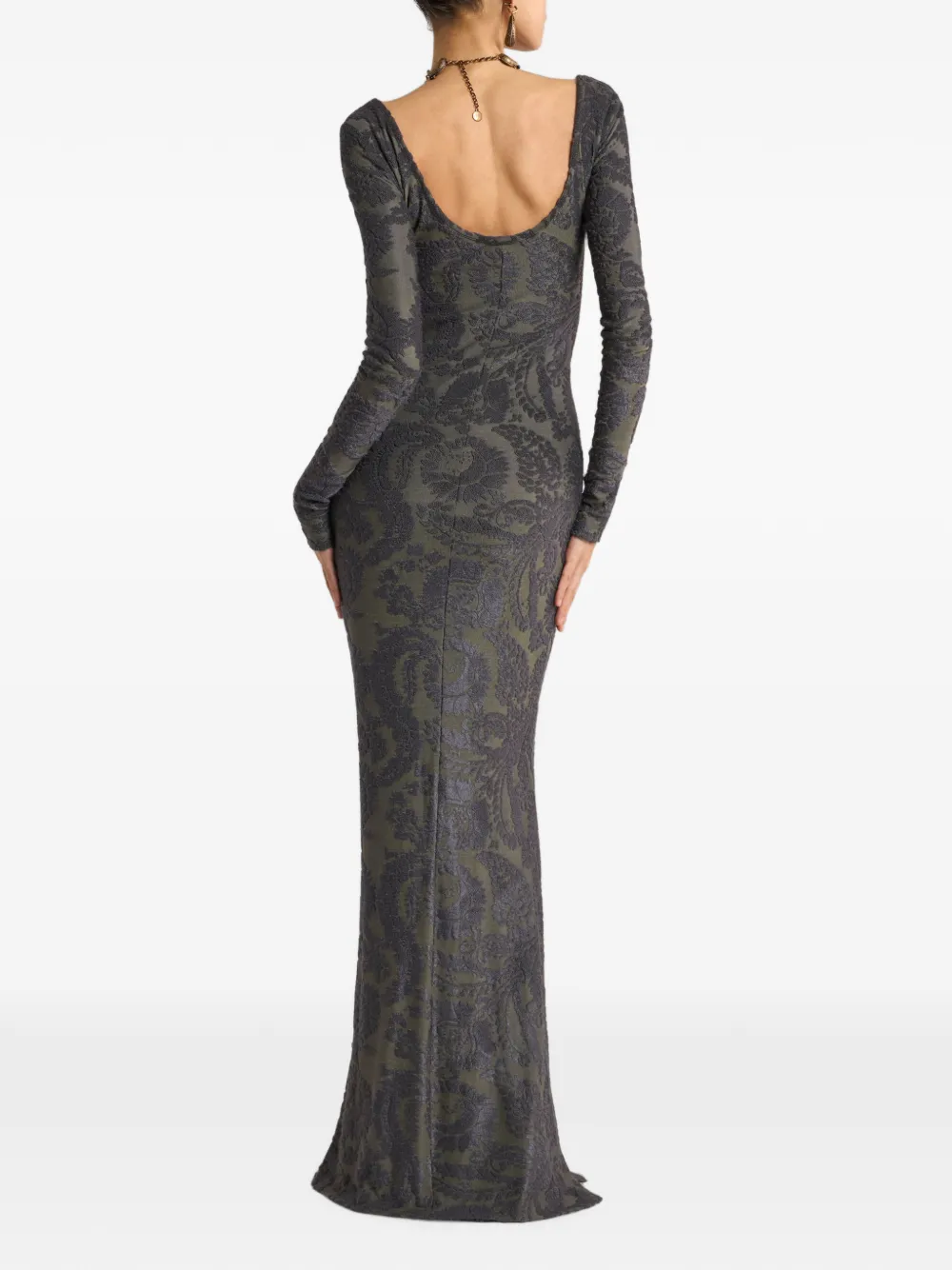 ETRO Chenille jacquard maxi-jurk met Paisley gebladerte motief Groen