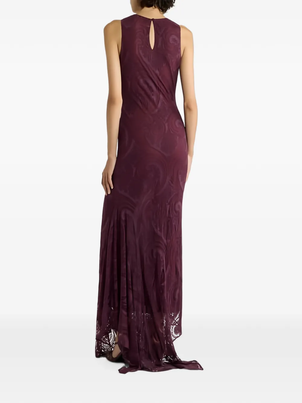ETRO Asymmetrische jurk met paisley-kant en asymmetrische zoom Rood