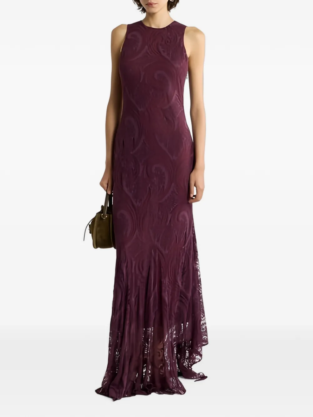 ETRO robe asymétrique en dentelle à motif cachemire - Rouge