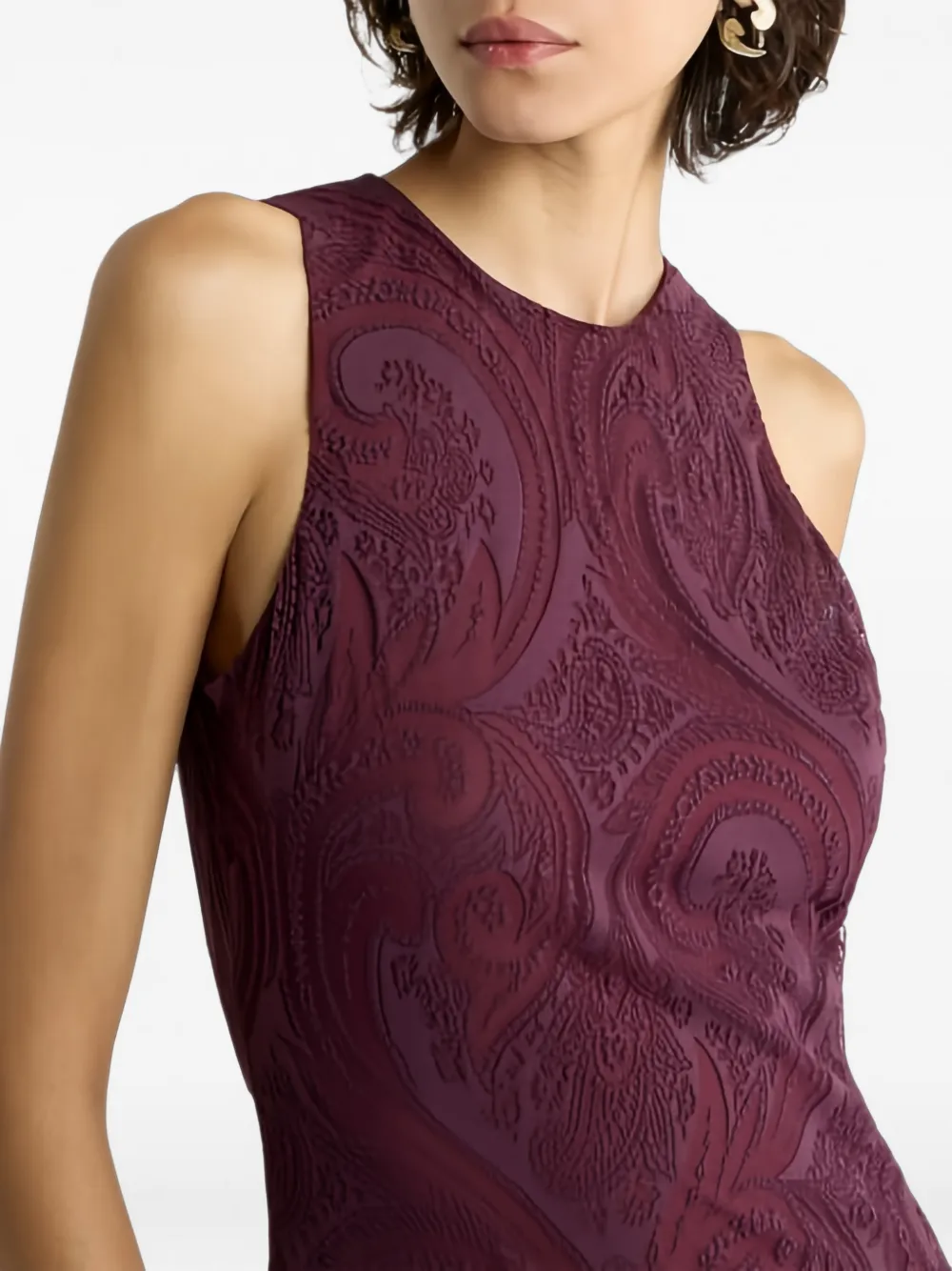 ETRO Asymmetrische jurk met paisley-kant en asymmetrische zoom Rood