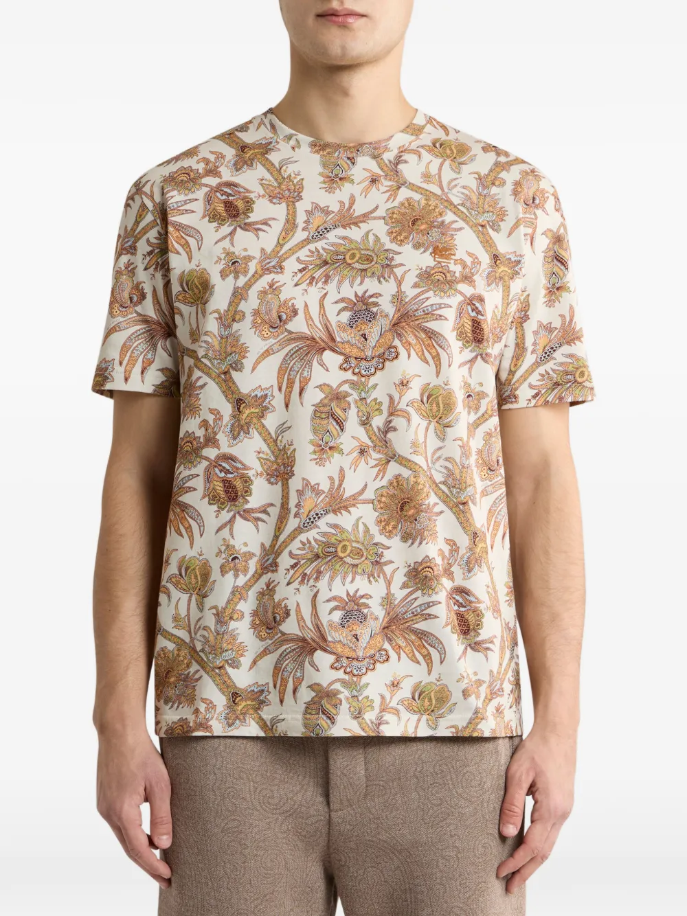 ETRO T-shirt van katoenen jersey met bloemig Paisley-motief Beige