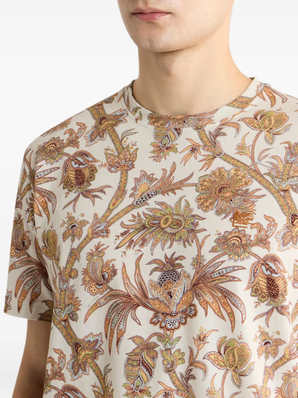 ETRO T-shirt van katoenen jersey met bloemig Paisley-motief Beige