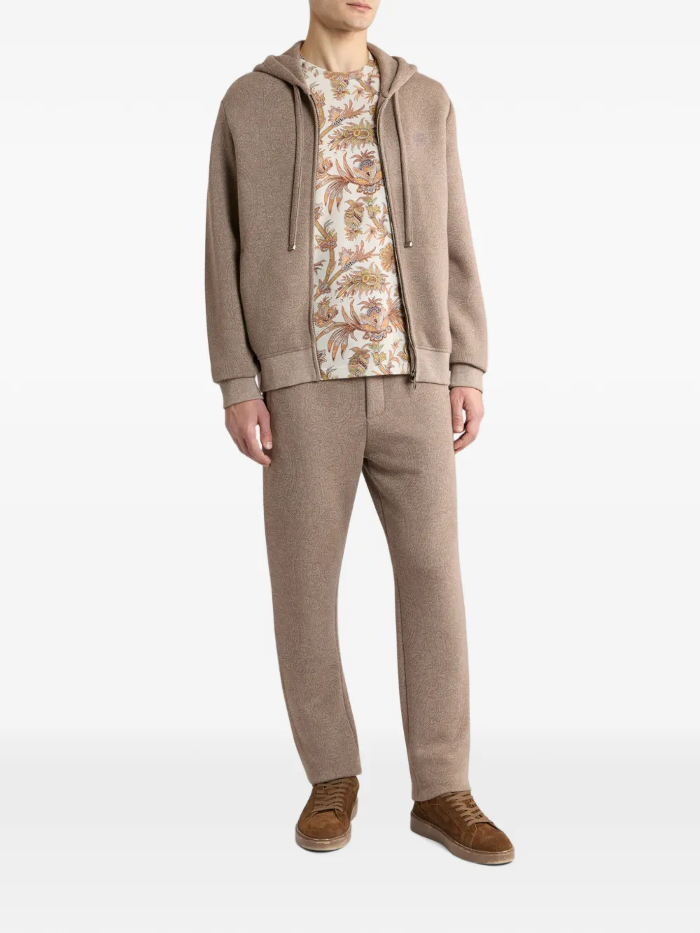 ETRO T-shirt van katoenen jersey met bloemig Paisley-motief Beige