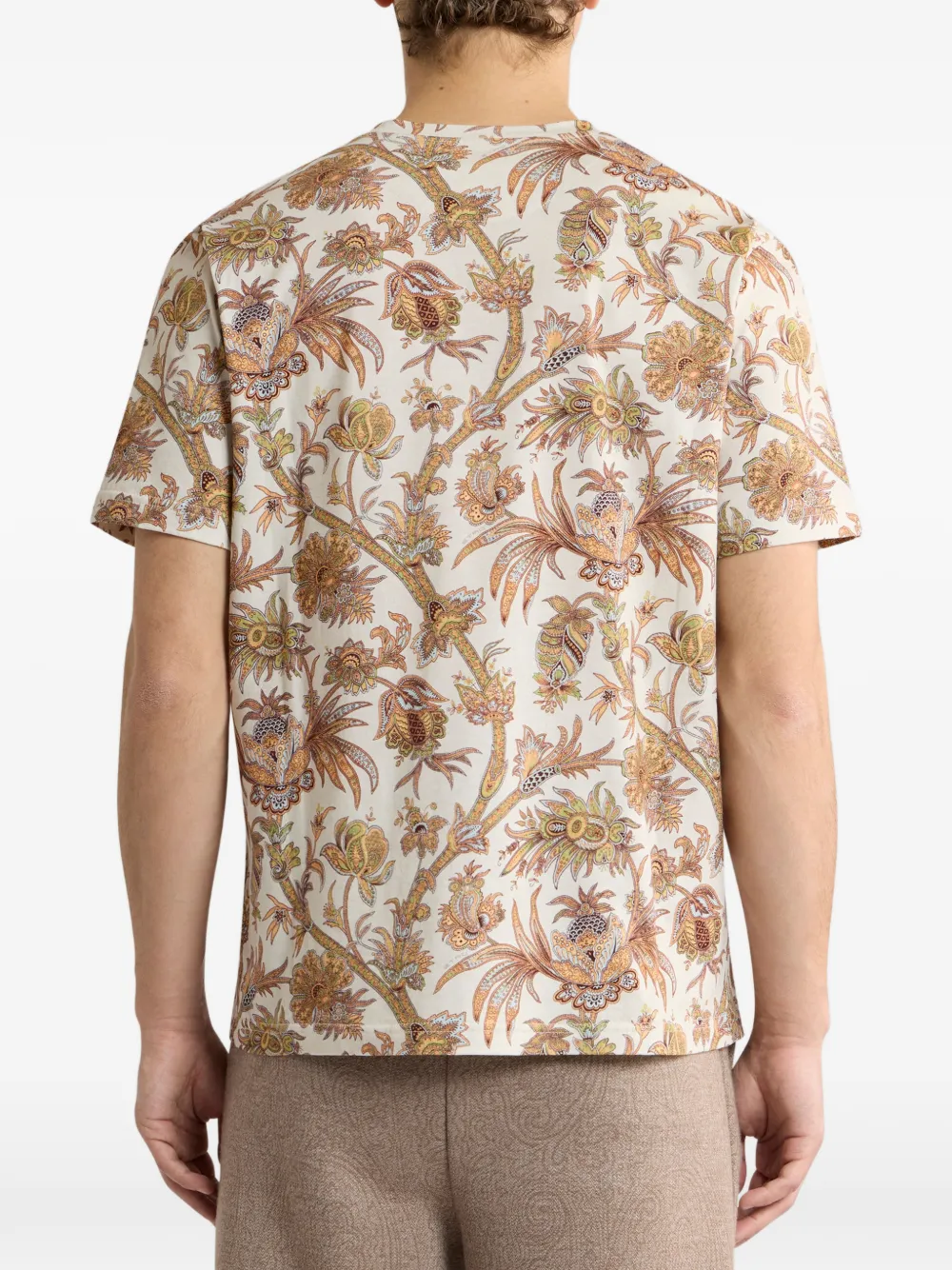ETRO T-shirt van katoenen jersey met bloemig Paisley-motief Beige