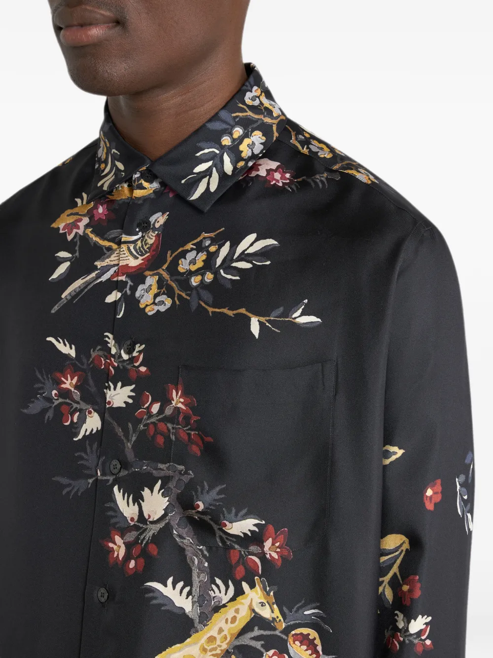 ETRO Zijden twill overhemd met bloemen- en dieren-print Zwart