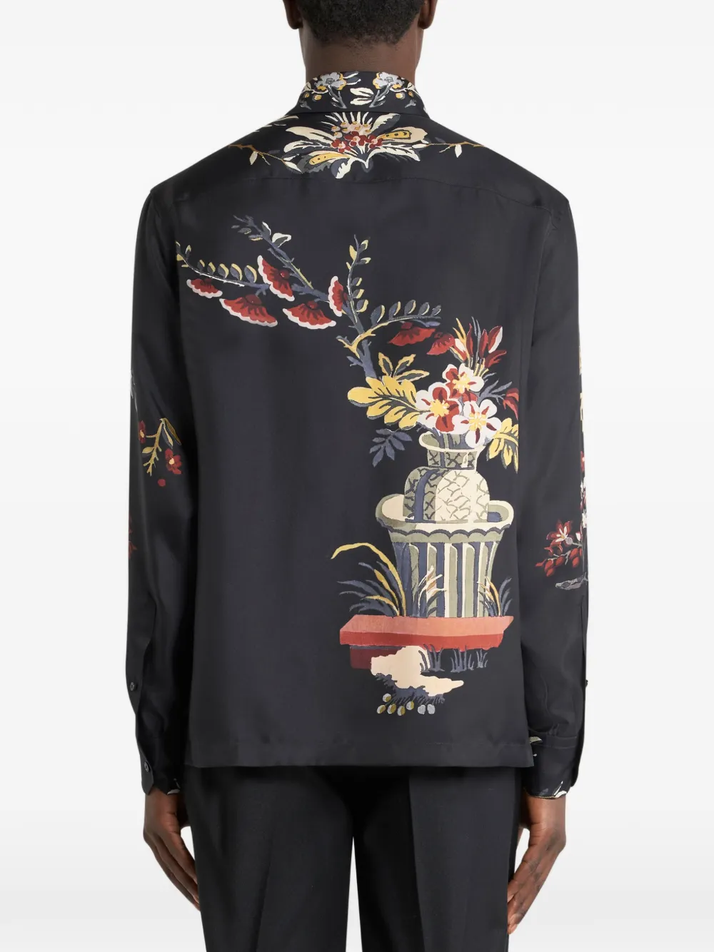 ETRO Zijden twill overhemd met bloemen- en dieren-print Zwart