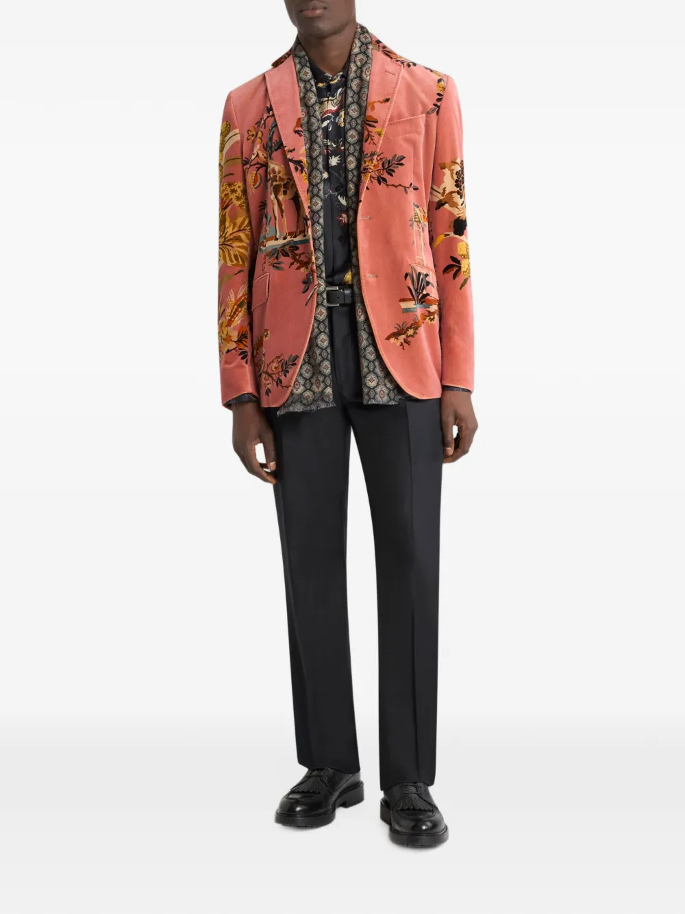 ETRO Zijden twill overhemd met bloemen- en dieren-print Zwart