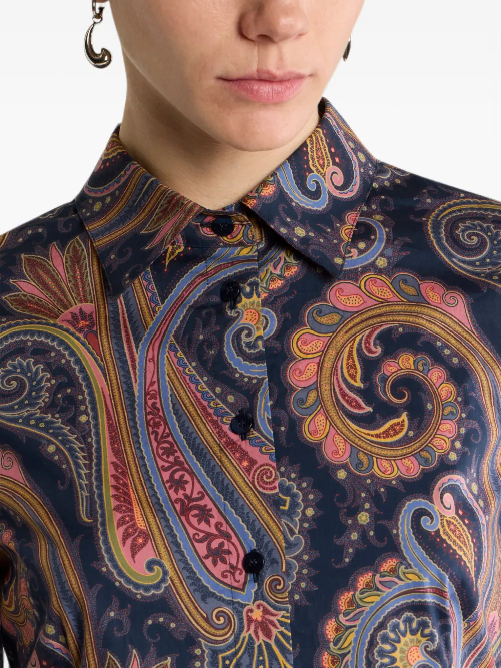 ETRO Stretch-katoenen popeline blouse met Paisley motief Blauw